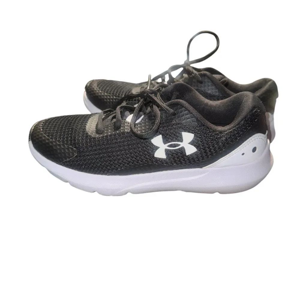 Under Armour Kids Black and White Knit Lace-Up Sneakers 7